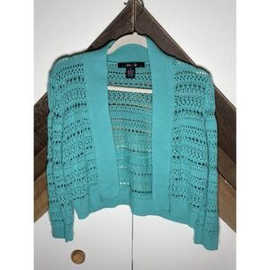 Womens Y2K Open Knit Fairy Grunge Cropped Sweater Size M Teal Layers